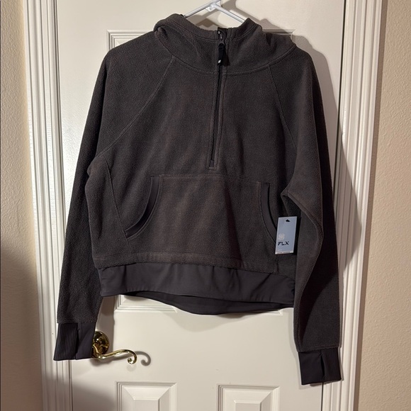 FLX Tops - NWT FLX Women's Charcoal Fleece hooded sweatshirt